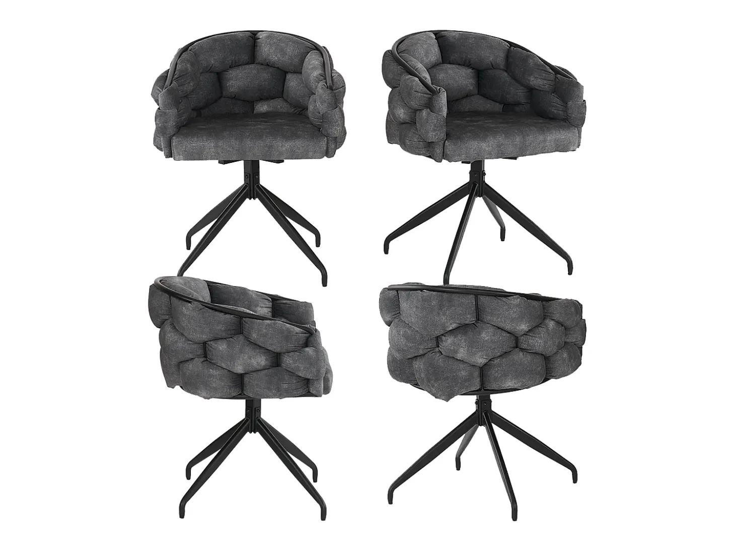 Sillas de terciopelo de lujo (4 piezas), giratorias 360°, de metal dorado y gris (45 x 44 x 77,5 cm)