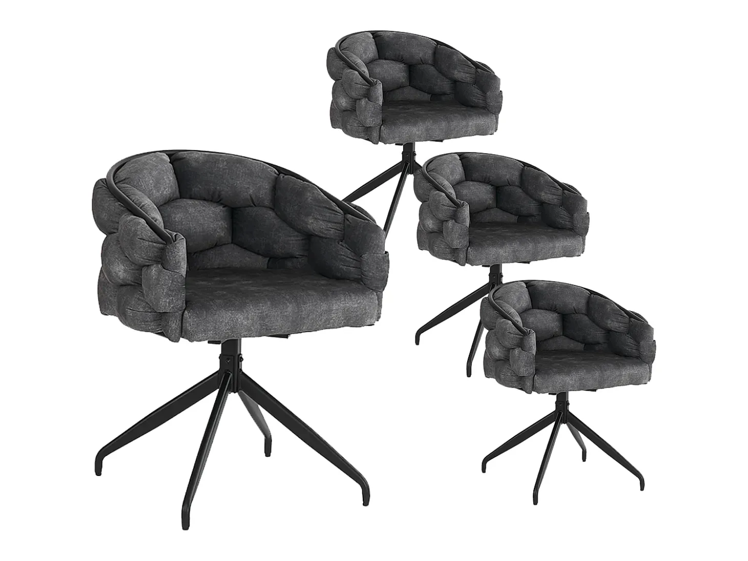 Sillas de terciopelo de lujo (4 piezas), giratorias 360°, de metal dorado y gris (45 x 44 x 77,5 cm)