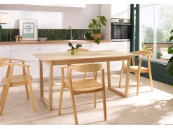 Sillas escandinavas de madera clara y tela de efecto lana rizada blanca (juego de 2) BAHIA