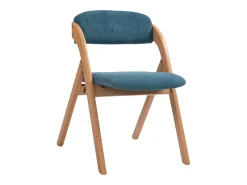 Sillas plegables con asiento acolchado, juego de 2, sillas de comedor apilables de madera, funda extraíble, color azul