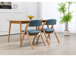 Sillas plegables con asiento acolchado, juego de 2, sillas de comedor apilables de madera, funda extraíble, color azul