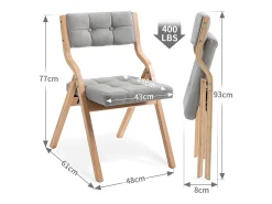 Sillas plegables con cojín, sillas plegables de madera, gris (61x48x77 cm)