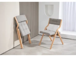 Sillas plegables con cojín, sillas plegables de madera, gris (61x48x77 cm)