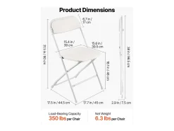Sillas Plegables Portátiles SucceBuy, Lote de 6, Silla de Comedor de Plástico con Estructura de Metal, para Interior y Exterior, Hogar, Jardín, Blanco