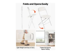 Sillas Plegables Portátiles SucceBuy, Lote de 6, Silla de Comedor de Plástico con Estructura de Metal, para Interior y Exterior, Hogar, Jardín, Blanco