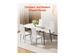 Sillas SucceBuy Comedor Modernas, Juego de Sillas de Cocina de Cuero 4 Piezas, con Respaldo, Cojines Gruesos y Patas de Metal, para Mesa de Comedor