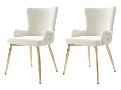 Sillón de comedor de 2 piezas en terciopelo con patas de metal dorado, beige (62,23x58,42x55,88 cm)