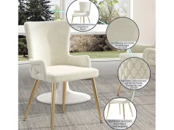 Sillón de comedor de 2 piezas en terciopelo con patas de metal dorado, beige (62,23x58,42x55,88 cm)