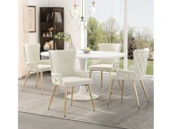 Sillón de comedor de 2 piezas en terciopelo con patas de metal dorado, beige (62,23x58,42x55,88 cm)