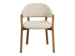 Sillón de comedor DUNKIRK de roble macizo y tela beige