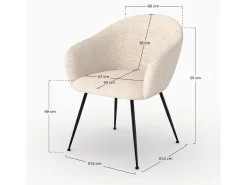 Sillón de comedor en tela blanco jaspeado y patas de metal negro - Socky