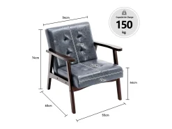 Sillón de madera sólida con diseño escandinavo moderno - gris de cuero natural hipoalergénico para sala de estar, oficina o dormitorio, dimensiones 67x76x76 cm