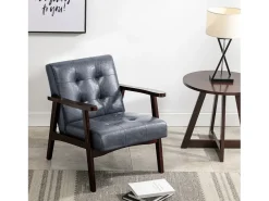 Sillón de madera sólida con diseño escandinavo moderno - gris de cuero natural hipoalergénico para sala de estar, oficina o dormitorio, dimensiones 67x76x76 cm
