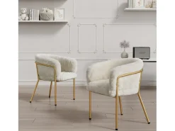 Sillón de ocio de piel sintética de lujo - 77 x 57 x 57 cm - Sillón de tocador - Cuatro patas de metal - Beige