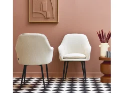 Sillón de pana con patas de metal negro mate, set de 2 blanco roto