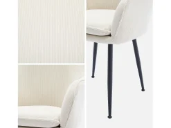 Sillón de pana con patas de metal negro mate, set de 2 blanco roto