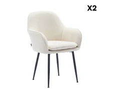 Sillón de pana con patas de metal negro mate, set de 2 blanco roto