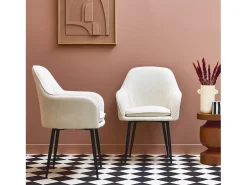 Sillón de pana con patas de metal negro mate, set de 2 blanco roto