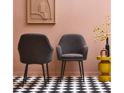 Sillón de pana con patas de metal negro mate, set de 2 gris oscuro