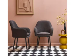 Sillón de pana con patas de metal negro mate, set de 2 gris oscuro