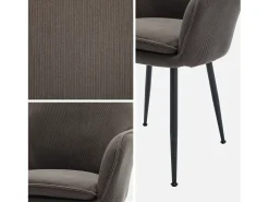 Sillón de pana con patas de metal negro mate, set de 2 gris oscuro
