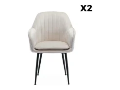 Sillón de terciopelo con patas de metal, set de 2 blanco roto