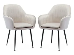 Sillón de terciopelo con patas de metal, set de 2 blanco roto