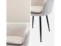 Sillón de terciopelo con patas de metal, set de 2 blanco roto