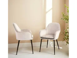 Sillón de terciopelo con patas de metal, set de 2 blanco roto