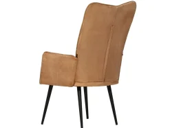 Sillón orejero de cuero auténtico marrón canela ES62476
