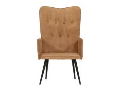 Sillón orejero de cuero auténtico marrón canela ES62476