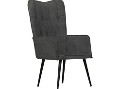 Sillón orejero de cuero auténtico negro canela ES24778