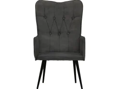 Sillón orejero de cuero auténtico negro canela ES24778