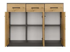 SIMPLO - Aparador de 109 cm con 3 puertas y 3 cajones - Antracita roble artesanal