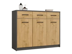 SIMPLO - Aparador de 109 cm con 3 puertas y 3 cajones - Antracita roble artesanal