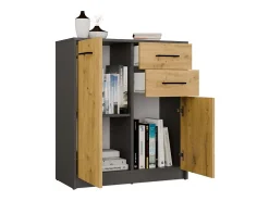 SIMPLO - Aparador de 74 cm con 2 puertas y 2 cajones - Antracita roble artesanal