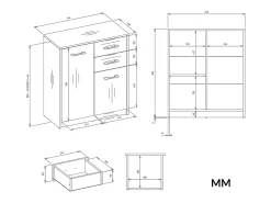 SIMPLO - Aparador de 74 cm con 2 puertas y 2 cajones - Antracita roble artesanal