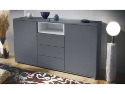 Skadu V2 Cajonera, Cómoda con 2 Puertas, 3 Cajones y 1 Compartimento abierto, antracita mate/blanco mate (138,5 x 75,5 x 35 cm)