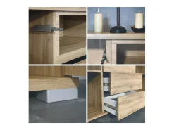 Skadu V2 Cajonera, Cómoda con 2 Puertas, 3 Cajones y 1 Compartimento abierto, Roble Evoke/negro mate (138,5 x 75,5 x 35 cm)