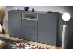 Skadu V2 Cajonera, Cómoda con 2 Puertas, 3 Cajones y 1 Compartimento abierto, antracita mate/gris arena de alto brillo (138,5 x 75,5 x 35 cm)
