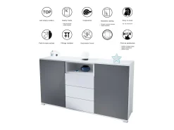 Skadu V2 Cajonera, Cómoda con 2 Puertas, 3 Cajones y 1 Compartimento abierto, blanco mate/antracita mate (138,5 x 75,5 x 35 cm)