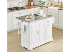 SoBuy Isla de cocina sobre ruedas con encimera extensible, armario ahorra espacio, dos cajones, estante ajustable Blanco 130 x 46/71 x 91cm