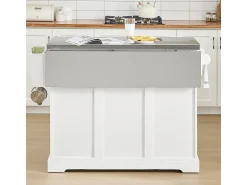 SoBuy Isla de cocina sobre ruedas con encimera extensible, armario ahorra espacio, dos cajones, estante ajustable Blanco 130 x 46/71 x 91cm