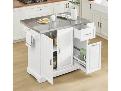 SoBuy Isla de cocina sobre ruedas con encimera extensible, armario ahorra espacio, dos cajones, estante ajustable Blanco 130 x 46/71 x 91cm