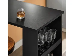 SoBuy Mesa de Bar con Estantes, Ahorra Espacio en Cocina, Negro