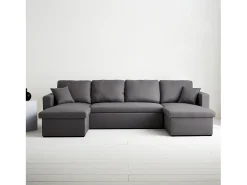 Sofá cama panorámico de 4 plazas en tela gris oscuro