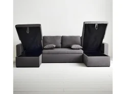 Sofá cama panorámico de 4 plazas en tela gris oscuro
