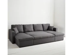 Sofá cama panorámico de 4 plazas en tela gris oscuro