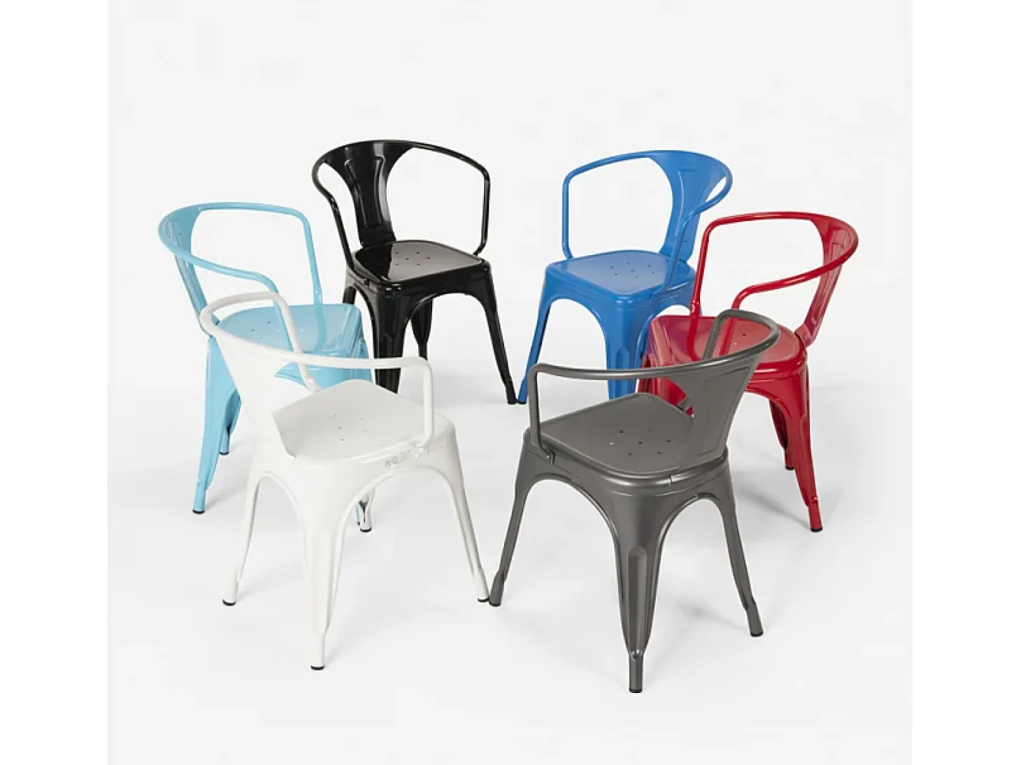 stock 20 sillas industrial con reposabrazos acero para cocina y bar steel arm - Azul Marino