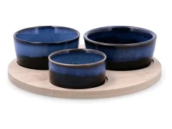 Tabla de aperitivo Moana Bidasoa 3 cuencos cerámica natural/azul